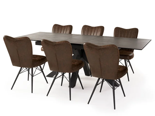 EXTENDING DINING TABLE & 6 BROWN LIBERTY DINING CHAIRS